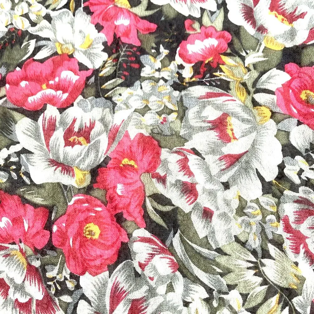 Alcott & Andrews sheer silky crepe scarf red & green floral square cottagecore